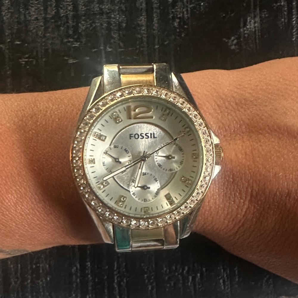 Fossil Two-Tone Silver and Gold Crystal-Accent Women's Watch
